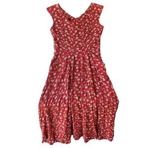 VINTAGE Dawn Joy Fashions Women MaxiDress 9/10 Red Floral Fit & Flare Sleeveless
